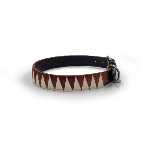 Sharktooth Dog Collar Leather - Brown & White